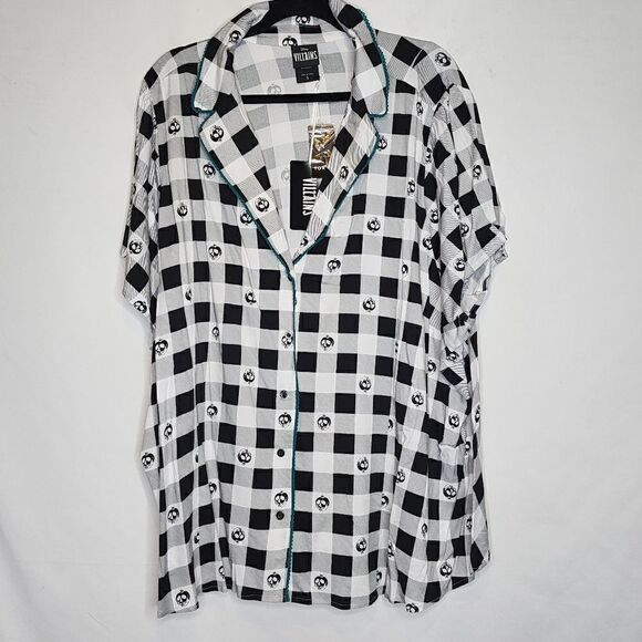 5X 28W Torrid Black Teal Disney Villains Set Gingham Poplin Top Tulle Skirt Midi - Picture 2 of 16